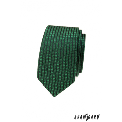 Zelená slim kravata s kostkovaným 3D vzorem