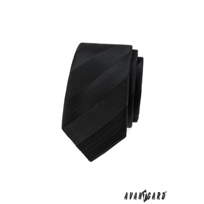 Černá pánská slim kravata s pruhy