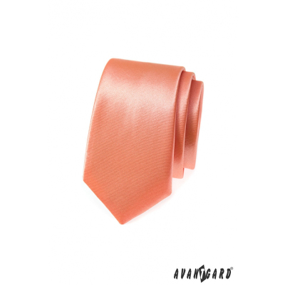 Jednobarevná úzká kravata v lososovém tónu