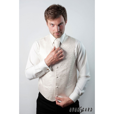Smetanová pánská vesta s francouzskou kravatou