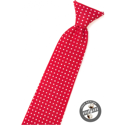 Červená chlapecká kravata s bílým puntíkem