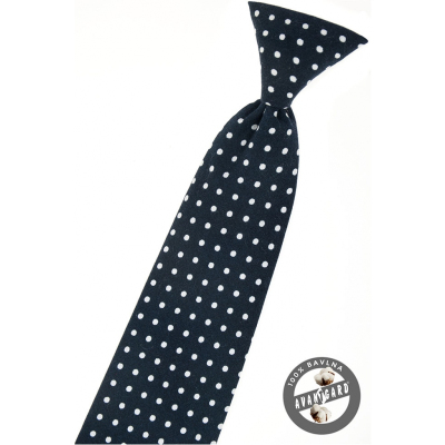 Tmavě modrá chlapecká kravata s bílým puntíkem