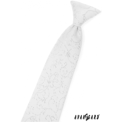 Bílá chlapecká kravata s ornamenty