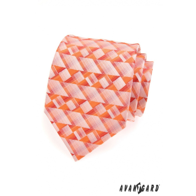Pánská kravata oranžová geometrické tvary