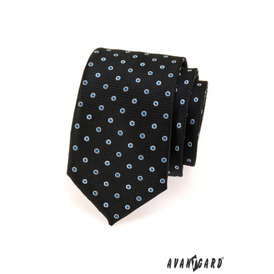 Černá pánská kravata s modro bílým puntíkem