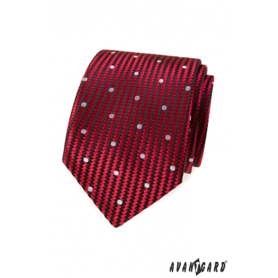 Červená strukturovaná kravata velké bílé tečky