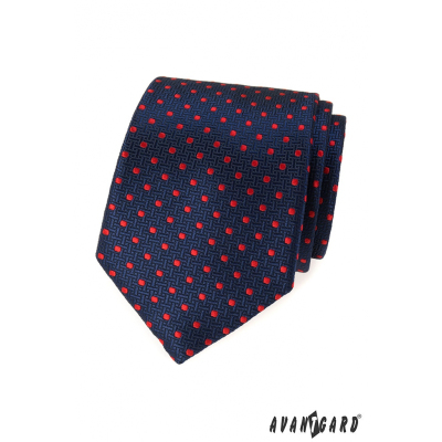 Modrá strukturovaná kravata s červenými tečkami