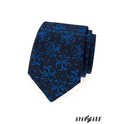 Tmavě modrá kravata s lesklým modrým vzorem