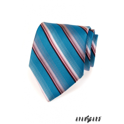 Modrá kravata s proužky v růžové