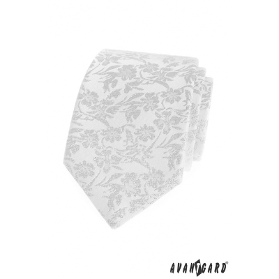 Bílá kravata s květinovým vzorem