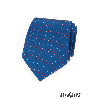 Modrá kravata červené a bílé puntíky