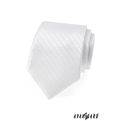 Slavnostní bílá kravata se stříbrnou nitkou