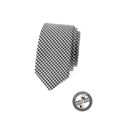 Černobílá úzká kravata z bavlny
