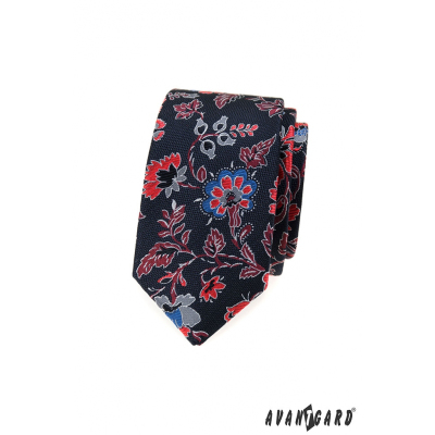 Pánská slim kravata s barevnými květinami