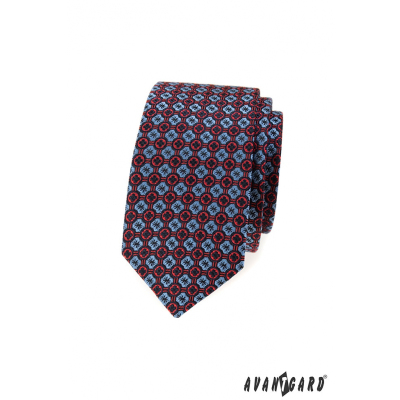 Pánská slim kravata s modro-červeným vzorem