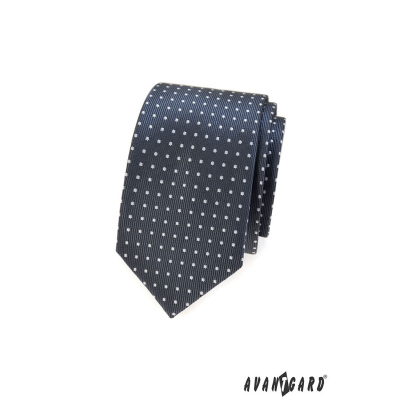 Tmavě šedá kravata SLIM se světlým puntíkem