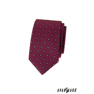 Slim kravata se vzorem v barvě bordó