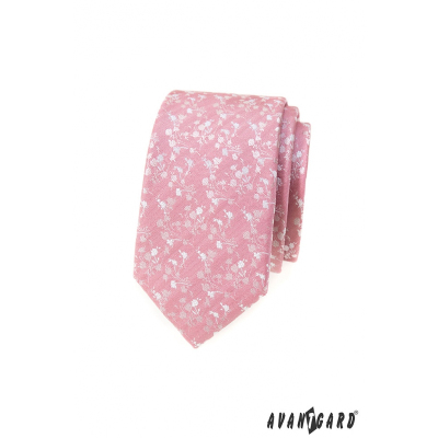 Pudrově růžová slim kravata s bílým vzorem