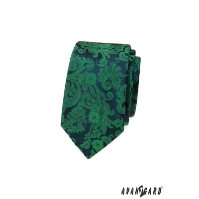 Slim kravata se zeleným vzorem