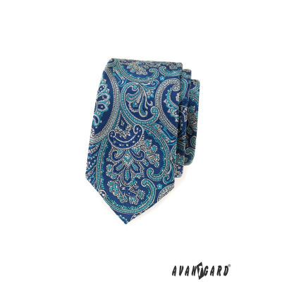 Slim kravata s modrým paisley motivem