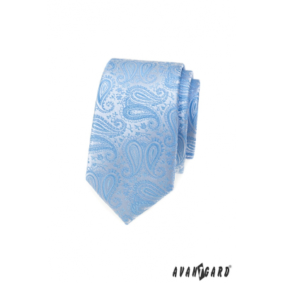 Úzká kravata se světle modrým paisley vzorem