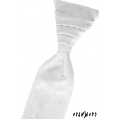 Bílá svatební kravata regata s kapesníčkem lesklá nit