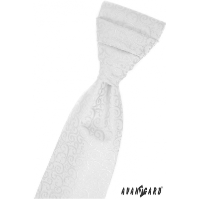 Bílá svatební kravata se vzorem