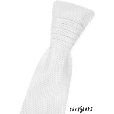 Bílá francouzská kravata s lesklými proužky