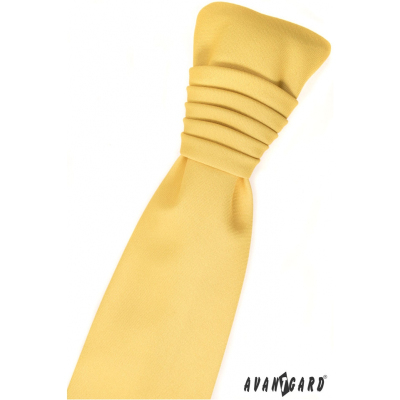 Žlutá matná svatební kravata s kapesníčkem