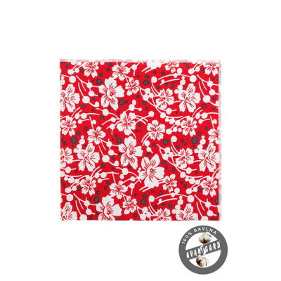 Bavlněný kapesníček červený bílé květy