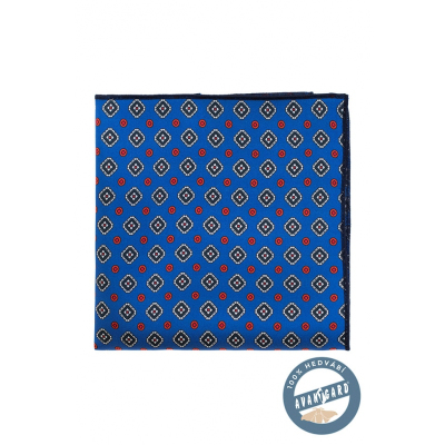 Modrý hedvábný kapesníček s barevným vzorem