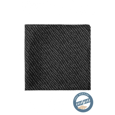 Černý hedvábný kapesníček s šedým vzorem