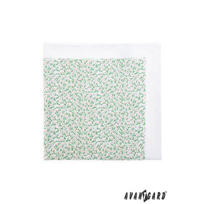 Pánský kapesníček bílý - drobné zelenorůžové kvítky