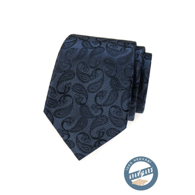 Modrá hedvábná kravata s paisley vzorem v dárkové krabičce