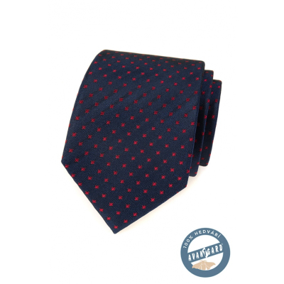 Modrá hedvábná kravata s červenými čtverečky
