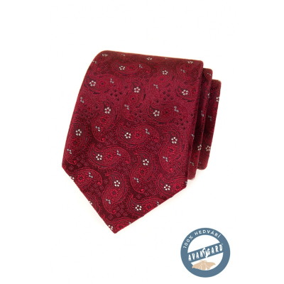 Vzorovaná hedvábná kravata v barvě bordó