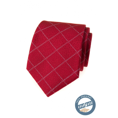 Hedvábná kravata červená s mřížkovaným vzorem
