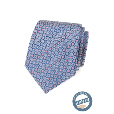 Hedvábná kravata s modro-růžovým vzorem