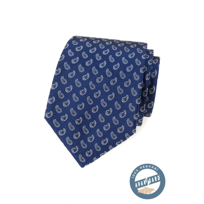 Modrá hedvábná kravata s malým paisley vzorem