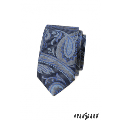 Modrá slim kravata s moderním vzorem