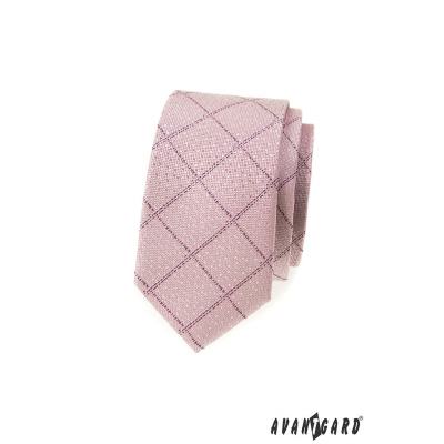 Úzká kravata pudrově růžová se vzorem