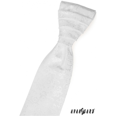 Svatební kravata bílá s lesklým vzorem