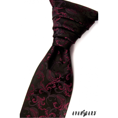 Černá svatební kravata s fuchsiovými ornamenty