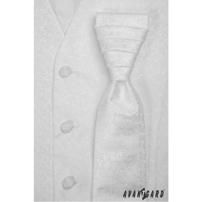 Bílá pánská svatební vesta s kravatou lesklý vzor