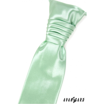Jemně zelená svatební kravata s kapesníčkem