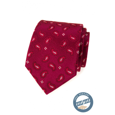Hedvábná vzorovaná kravata v barvě bordó