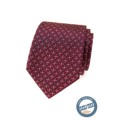 Červená hedvábná kravata s barevným vzorem