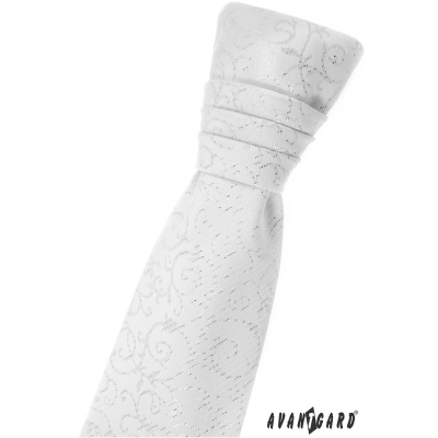 Bílá chlapecká francouzská kravata s lesklým vzorem