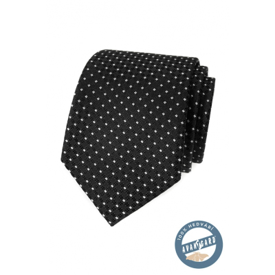 Černá hedvábná kravata s bílým puntíkem