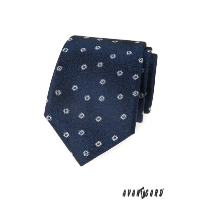 Modrá strukturovaná kravata s bílým vzorem